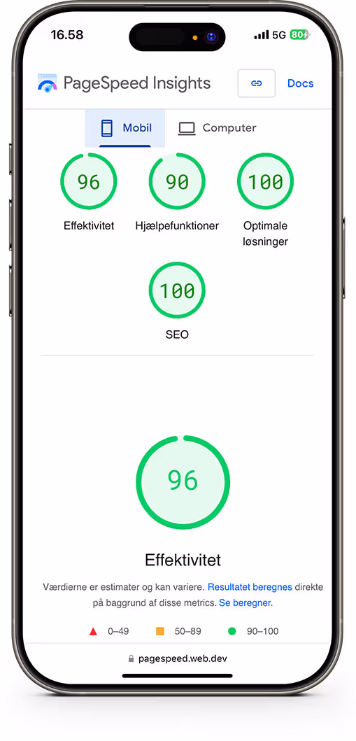 PageSpeed Insights resultat på mobil